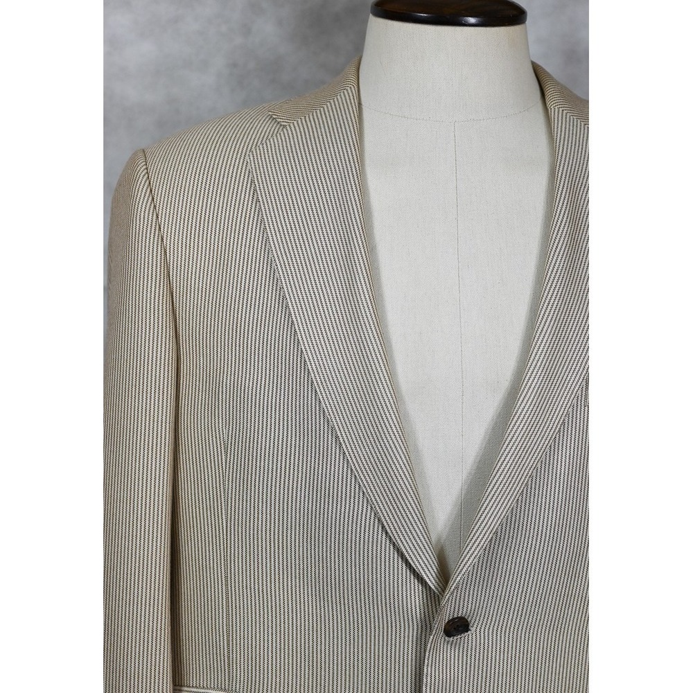 Arnold Brant Brown Cream Pinstripe Bamboo Sport Coat Blazer Made in Italy 44L